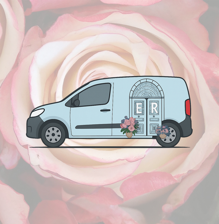 Fresh flower delivery van illustration