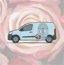 Fresh flower delivery van illustration